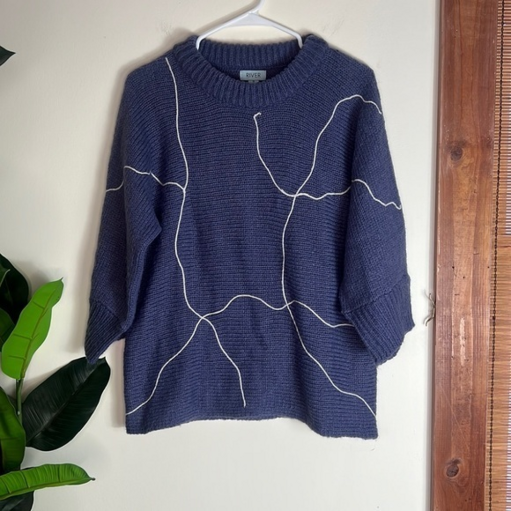River‎ Mohair Blend 3/4 Sleeve Sweater Size Small